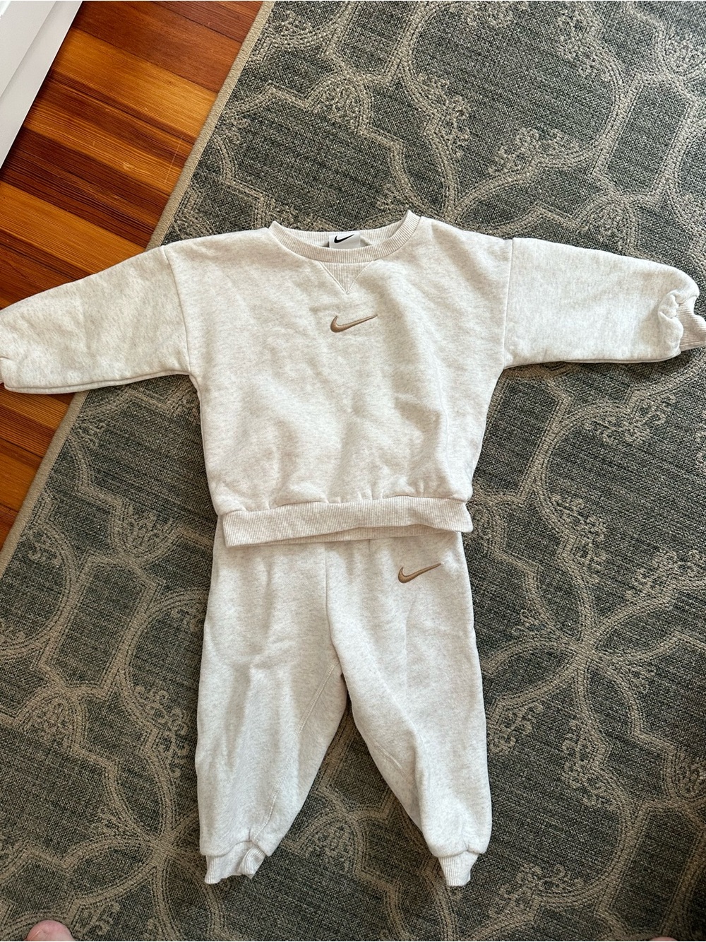 Nike Cream Heather Baby Sweatshirt and Sweatpants with Brown Swoosh
